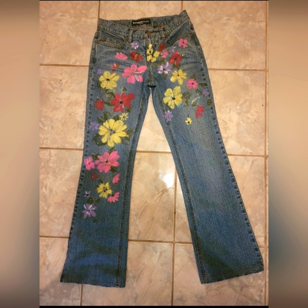 Women's EXPRESS Hand painted Flare jeans size 1/2